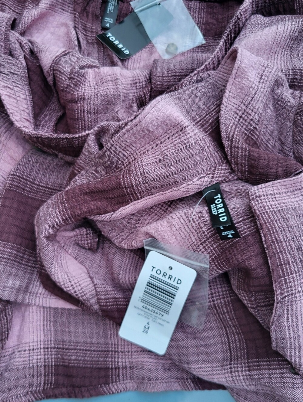 TORRID Womens Button Short Sleeve Shirt Plaid Purple Pink With Sleep Shorts 4x - Picture 2 of 7
